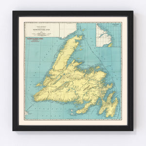Vintage Map of Newfoundland Canada, 1924
