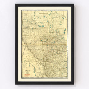 Vintage Map of Alberta Canada, 1924