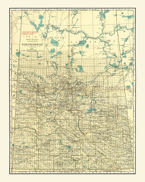 Vintage Map of Saskatchewan Canada, 1924