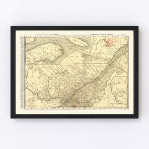 Vintage Map of Quebec Canada, 1924