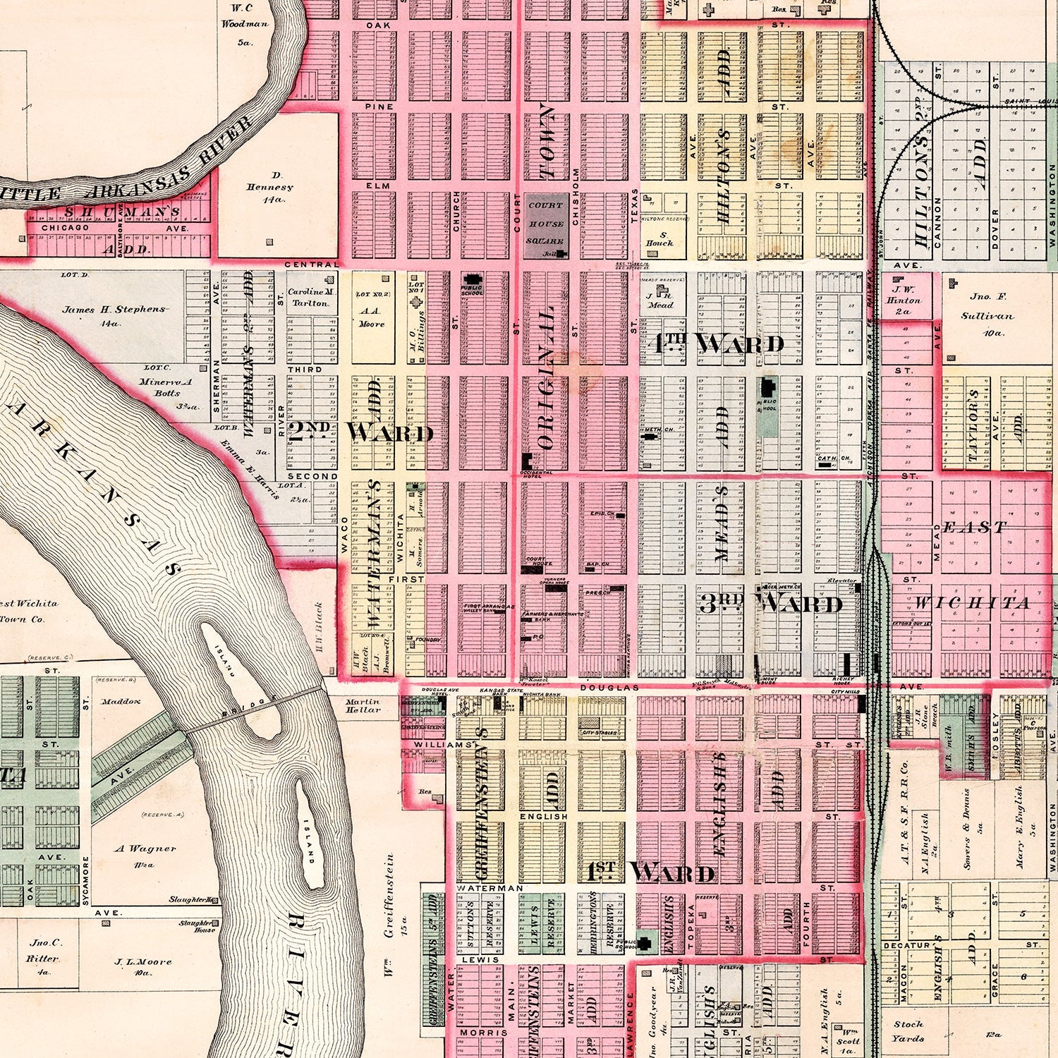 Vintage Map of Wichita, Kansas 1882