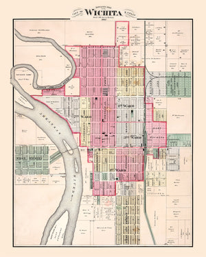 Vintage Map of Wichita, Kansas 1882