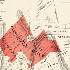 Vintage Map of The Gold Rule Mine, 1865