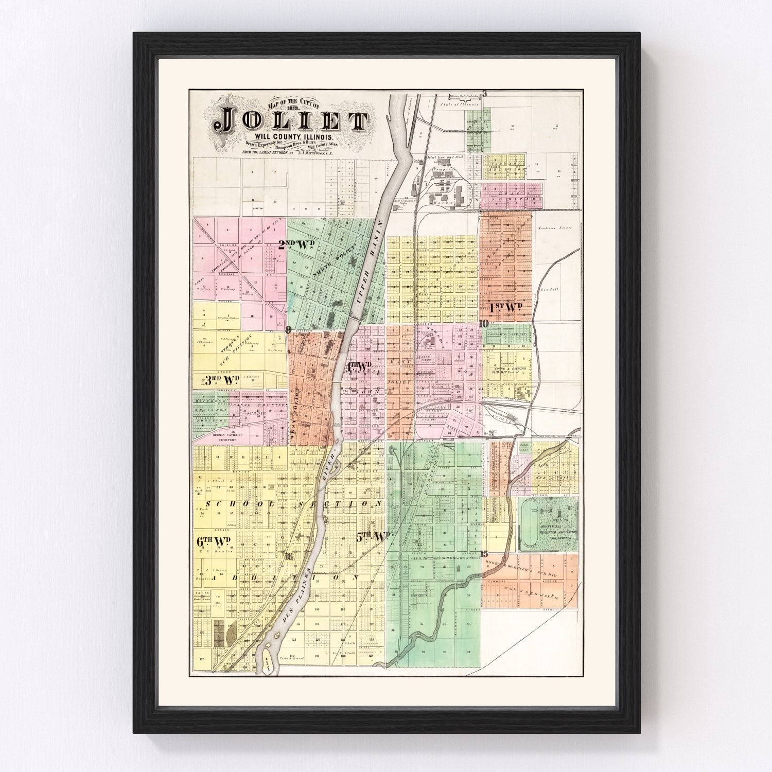 Vintage Map of Will County, Illinois 1873