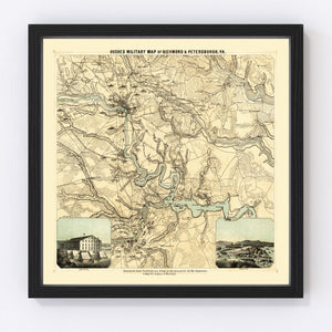 Vintage Map of Richmond & Petersburgh Virginia, 1864