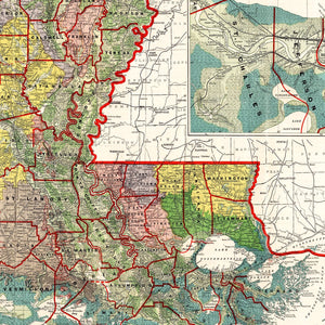 Vintage Map of Louisiana 1908