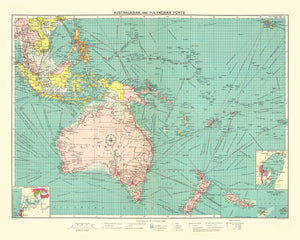 Vintage Map of Australasian & Polynesian Ports, 1922