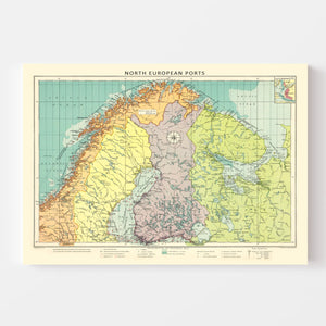 Vintage Map of Northern European Ports, 1922