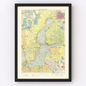 Vintage Map of Baltic Sea, 1922