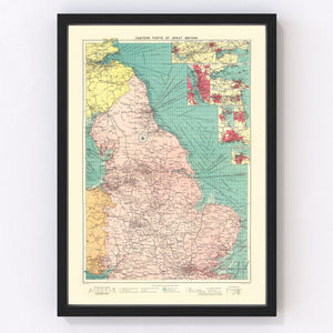 Vintage Map of Eastern Great Britain Ports, 1922