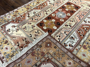 Turkish Rug 7x10, Wool Hand Knotted Vintage Carpet, Geometric Kazak Pattern