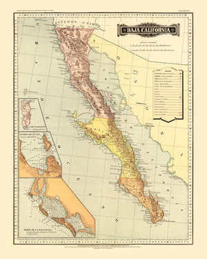 Vintage Map of Baja California, 1886