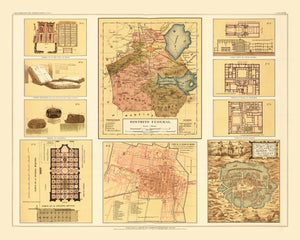 Vintage Map of Mexico City, Mexico 1886