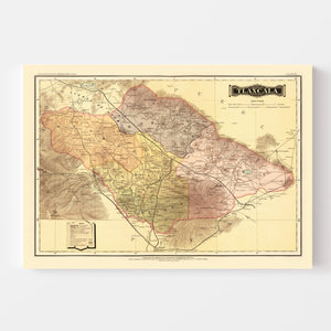 Vintage Map of Tlaxcala Mexico, 1886