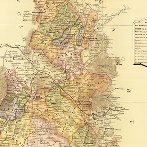 Vintage Map of Puebla Mexico, 1886