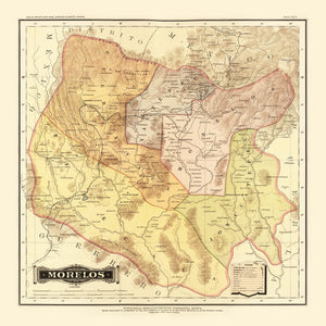 Vintage Map of Morelos Mexico, 1886