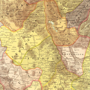 Vintage Map of Hidalgo Mexico, 1886