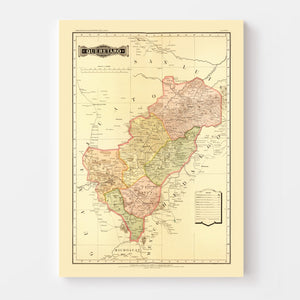 Vintage Map of Queretaro Mexico, 1886