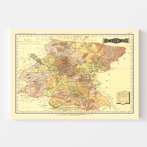 Vintage Map of Guanajuato Mexico, 1886