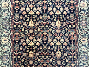 Indo Persian Runner Rug 2.8 x 12, Navy Blue, Floral, Fine 270 KPSI