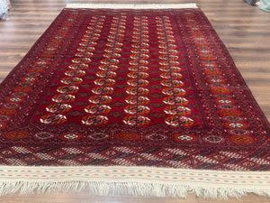 Persian Turkoman Rug 7x9, Red Tribal Carpet