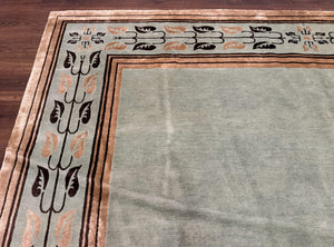 Palace Size Nepali Rug 9x18, Open Field, Light Mint Green, Wool Hand Knotted, Modern Contemporary