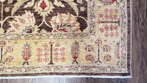 6x9 Vintage Decorative Rug, Brown & Light Gold Peshawar Area Rug, Mahal Sultanabad Hand-Knotted Farmhouse Rug, Wool Carpet, Pak-Persian Rug