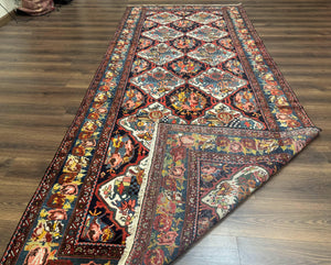 Persian Bakhtiari Rug 5x12, Wide Runner Rug, Unique Size, Multicolor Panel Design, Navy Blue Ivory, Antique Persian Rug, Colorful