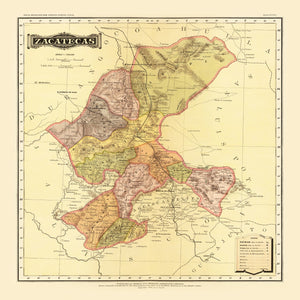 Vintage Map of Zacatecas Mexico, 1886