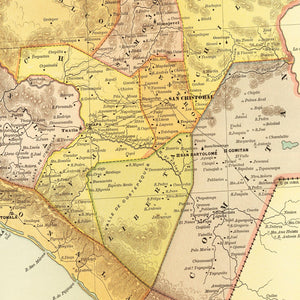 Vintage Map of Chiapas Mexico, 1886