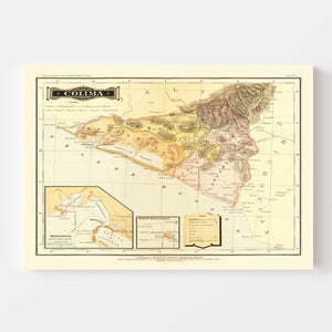 Vintage Map of Colima Mexico, 1886