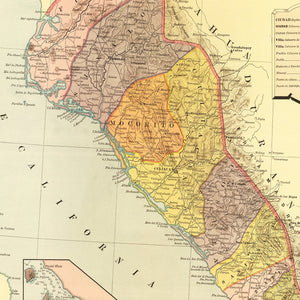 Vintage Map of Sinaloa Mexico, 1886