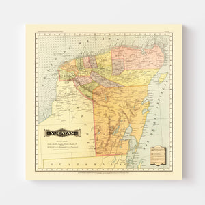 Vintage Map of Yucatan Mexico, 1886