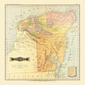 Vintage Map of Yucatan Mexico, 1886