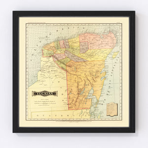 Vintage Map of Yucatan Mexico, 1886