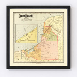 Vintage Map of Campeche Mexico, 1886