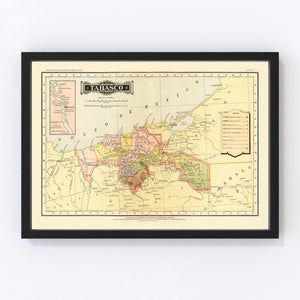 Vintage Map of Tabasco Mexico, 1886