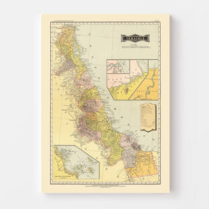 Vintage Map of Veracruz Mexico, 1886