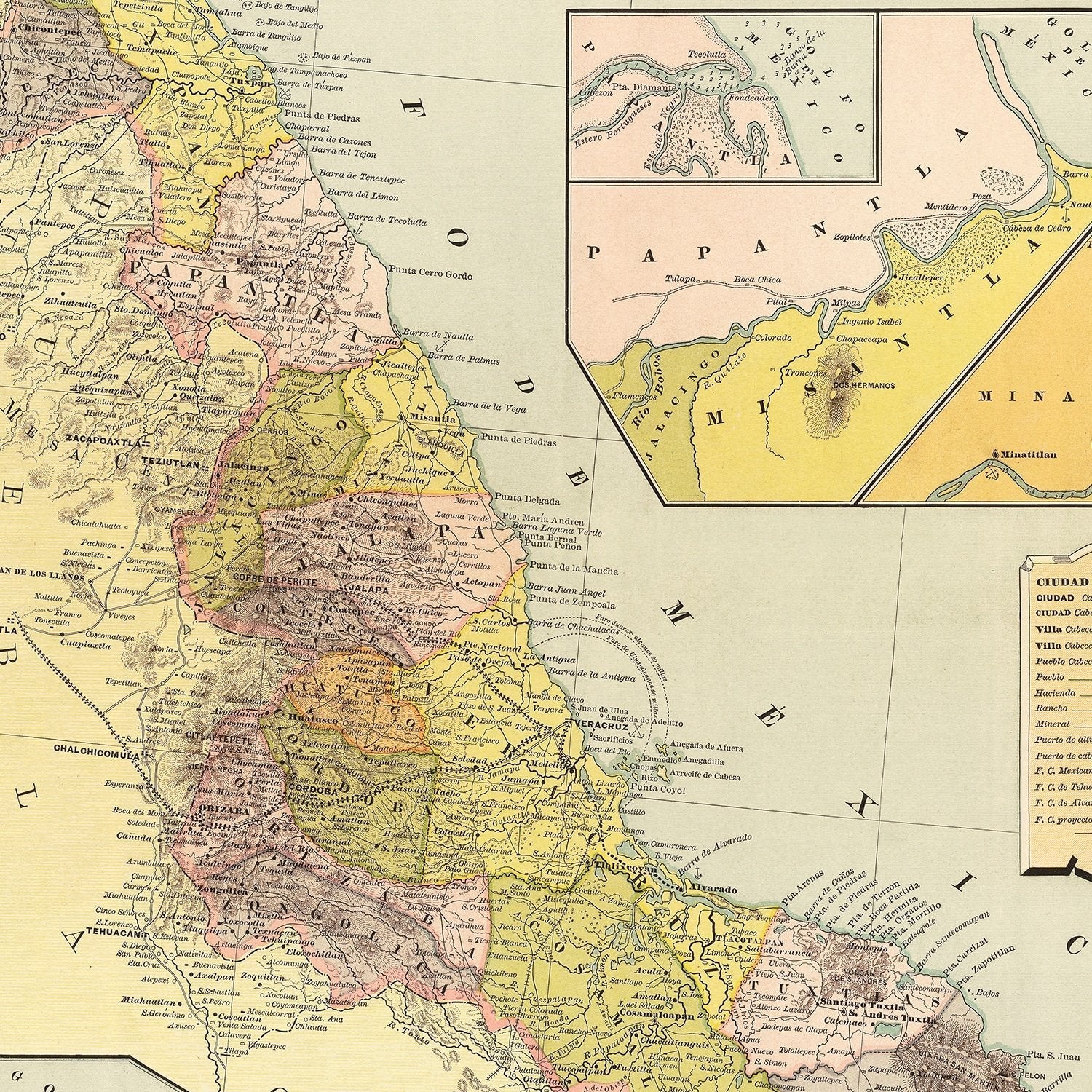 Vintage Map of Veracruz Mexico, 1886