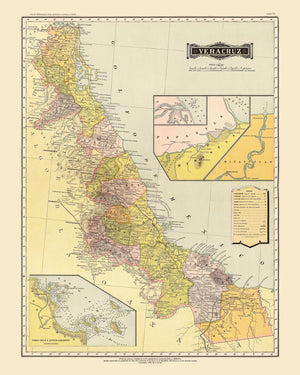 Vintage Map of Veracruz Mexico, 1886