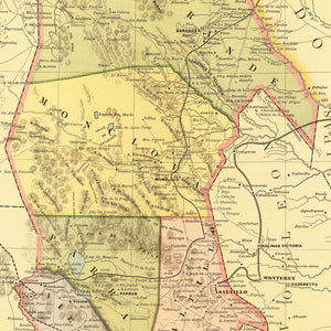 Vintage Map of Coahuila Mexico, 1886