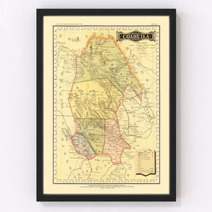 Vintage Map of Coahuila Mexico, 1886