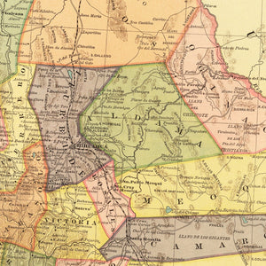 Vintage Map of Chihuahua Mexico, 1886
