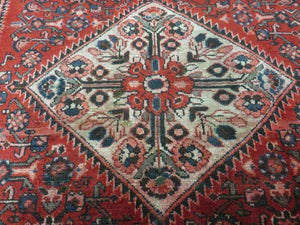 5' 6" X 10' Antique Handmade India Floral Oriental Wool Rug Veg Dyes Red Nice