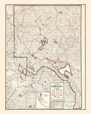 Vintage Map of Lassen County, California 1935