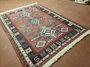 4' X 6' Vintage Russian Kilim Handmade Caucasian Soumak Flat Weave Wool Rug