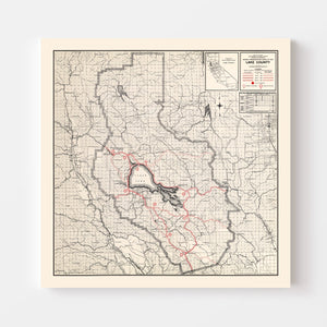 Vintage Map of Lake County, California 1935
