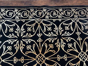 Tibetan Rug 8x10, Wool and Silk, Raised Pattern, Black and Gold, Floral