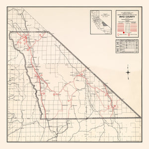 Vintage Map of Inyo County, California 1935
