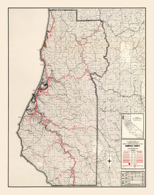 Vintage Map of Humboldt County, California 1935